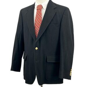 Palm Beach Mens Blazer 40R Black Wool Gold Crest Button Vtg Ivy Dark Academia